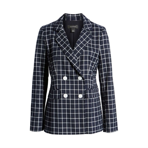 💕HALOGEN💕 Double Breasted Window Pane Plaid Check Blazer ~ Navy Blue S NWOT - Picture 6 of 14